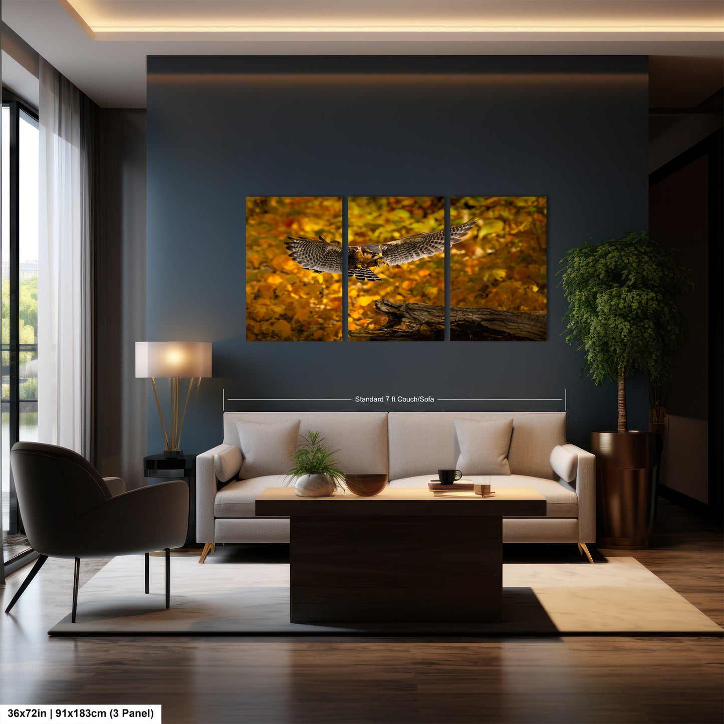 a living room filled with furniture and a painting on the wall