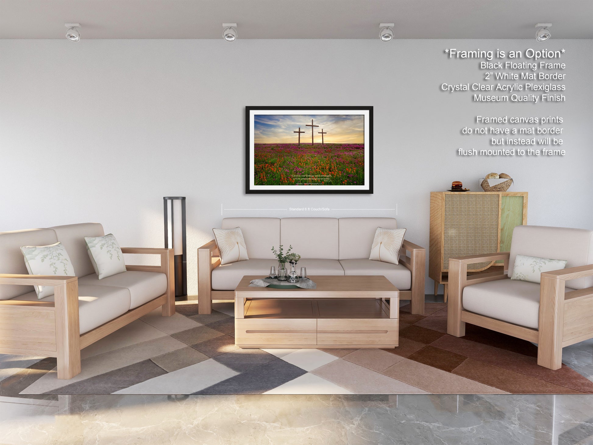 a living room filled with furniture and a painting on the wall