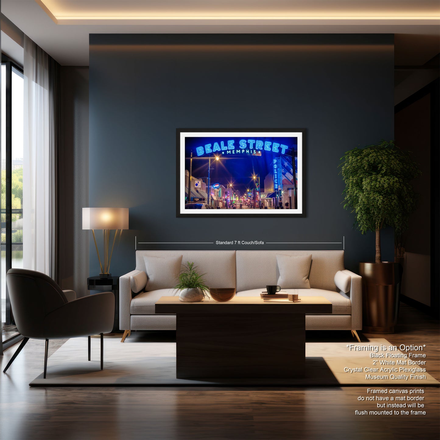 a living room filled with furniture and a painting on the wall