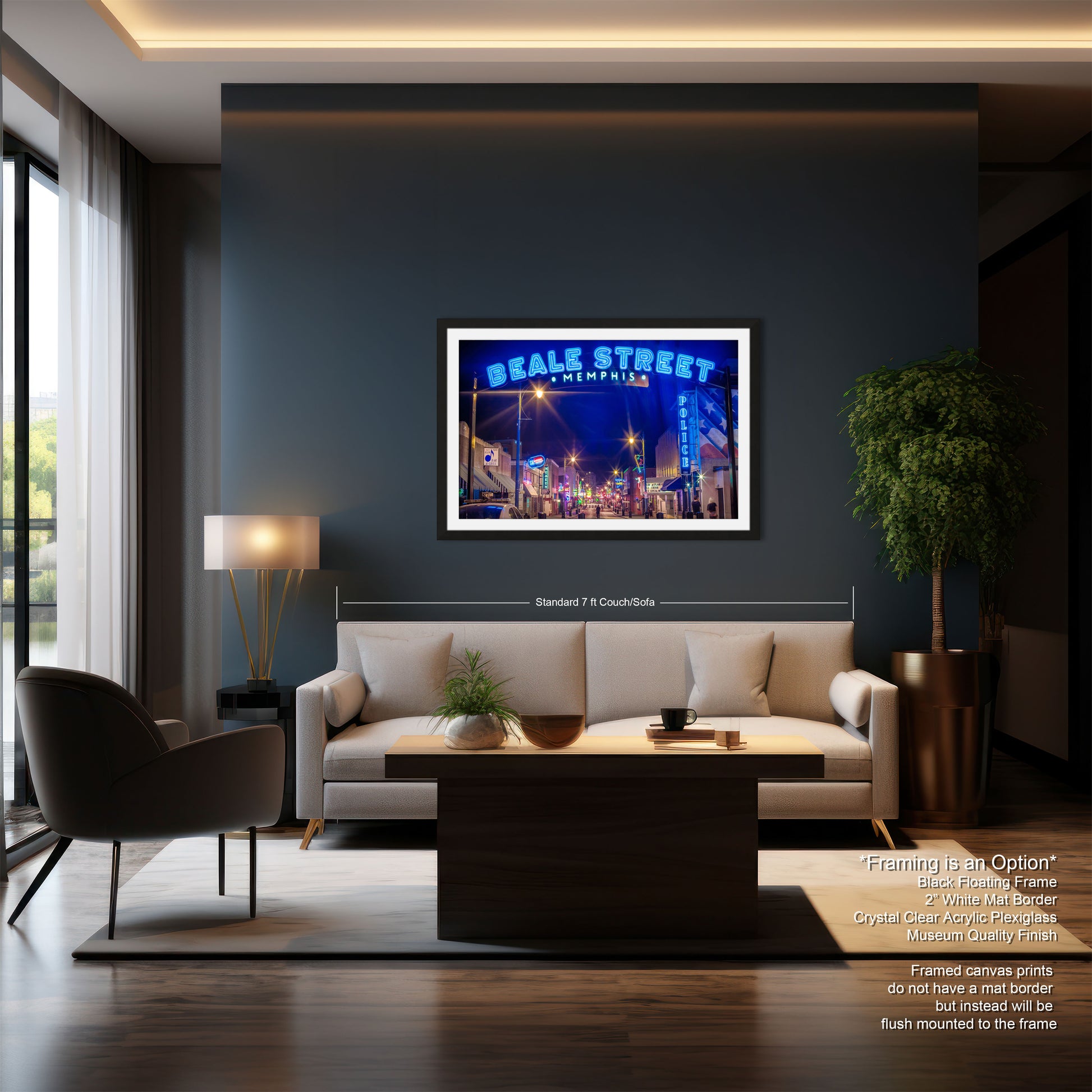 a living room filled with furniture and a painting on the wall