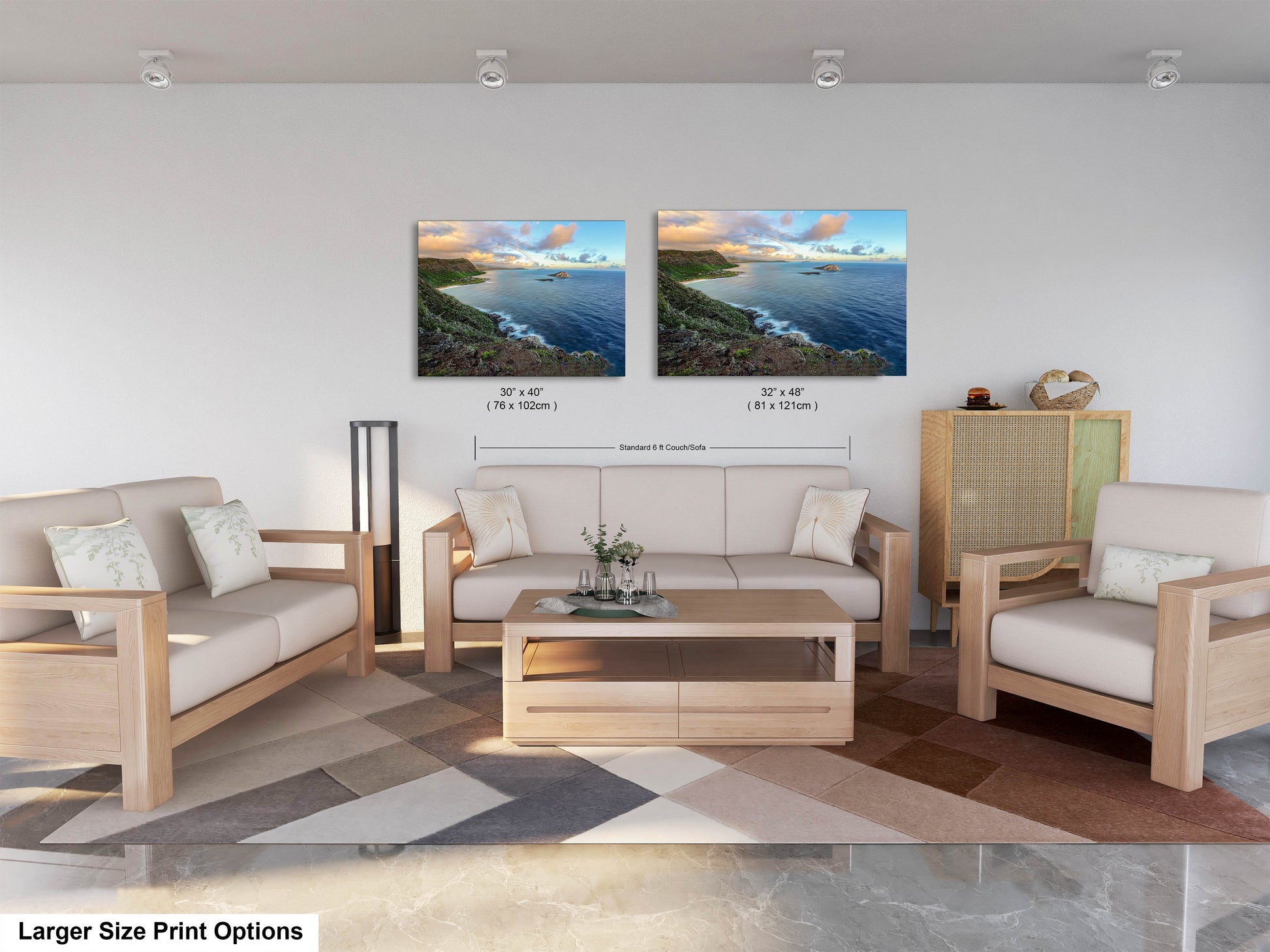 a living room filled with furniture and a painting on the wall