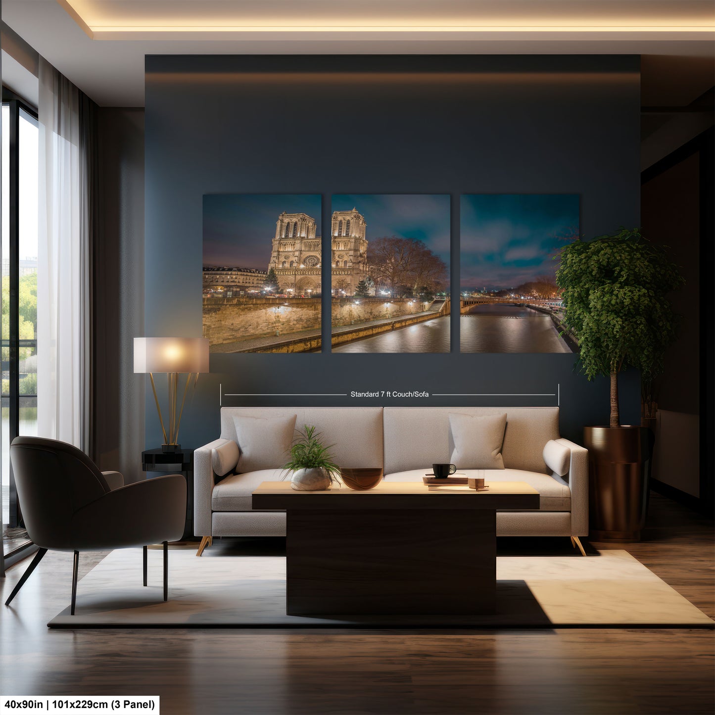 a living room with a couch a table and a painting on the wall