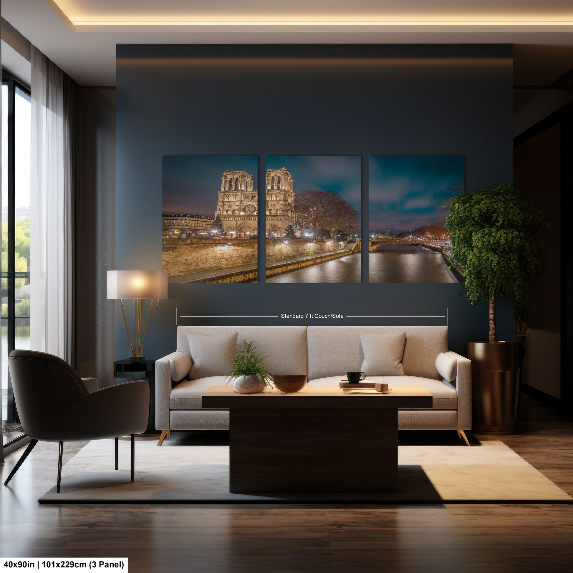 a living room with a couch a table and a painting on the wall