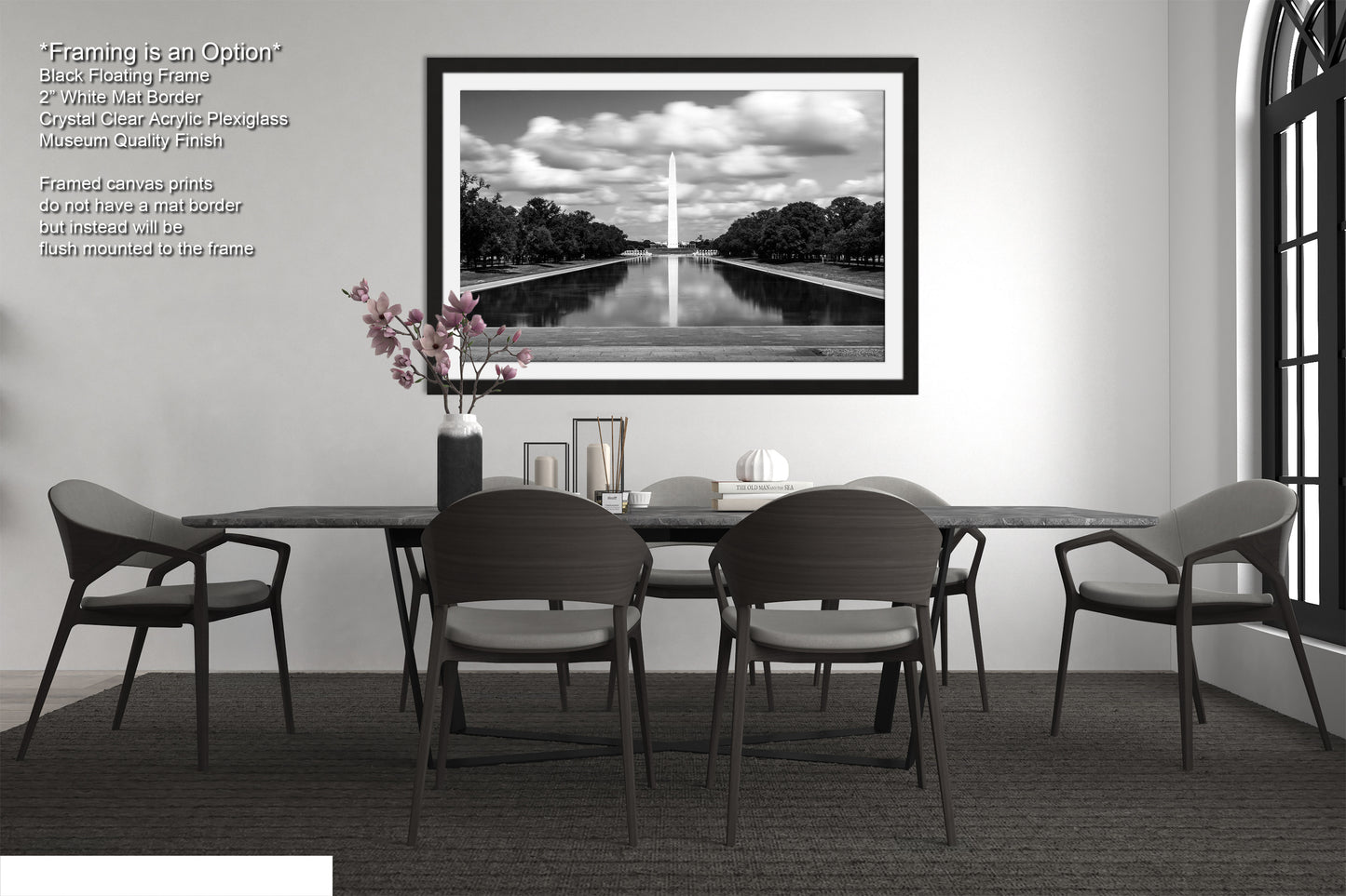 a black and white photo of a table and chairs