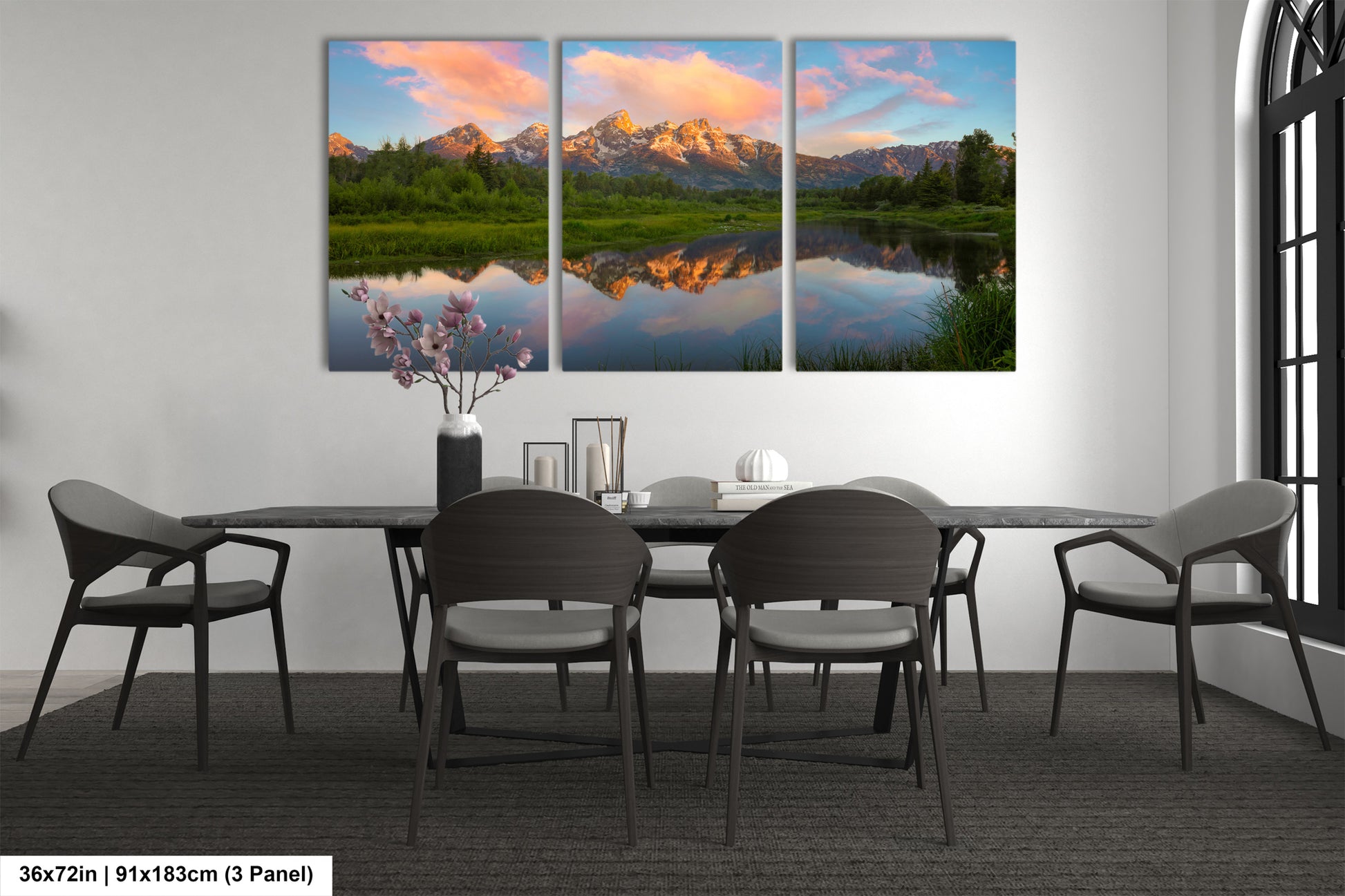 a dining room with a table and chairs