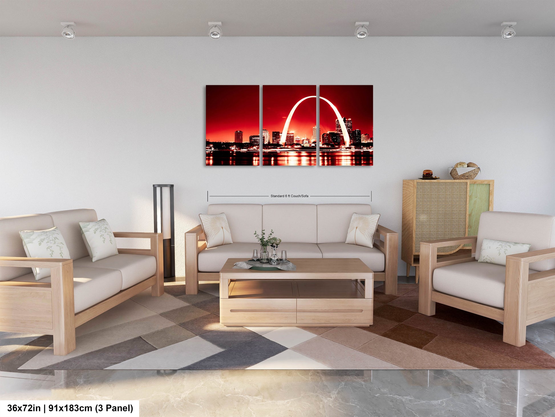 a living room filled with furniture and a painting on the wall