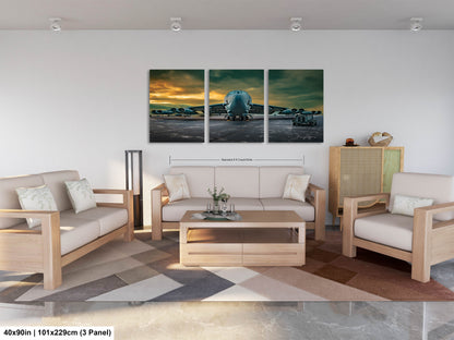 a living room filled with furniture and a painting on the wall