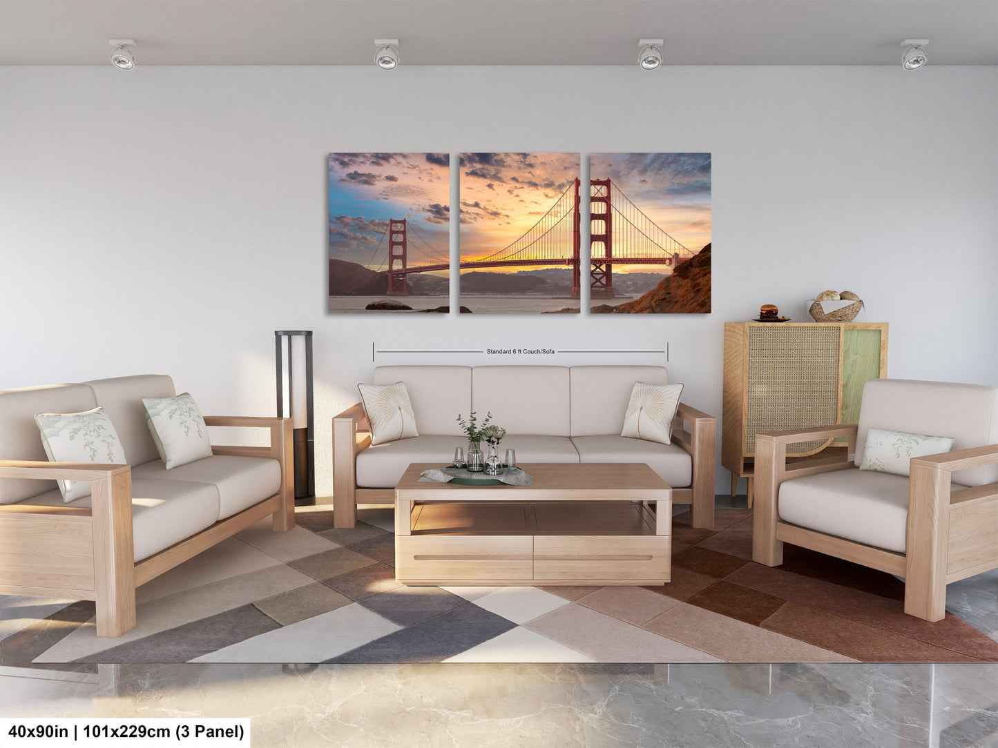 a living room filled with furniture and a painting on the wall