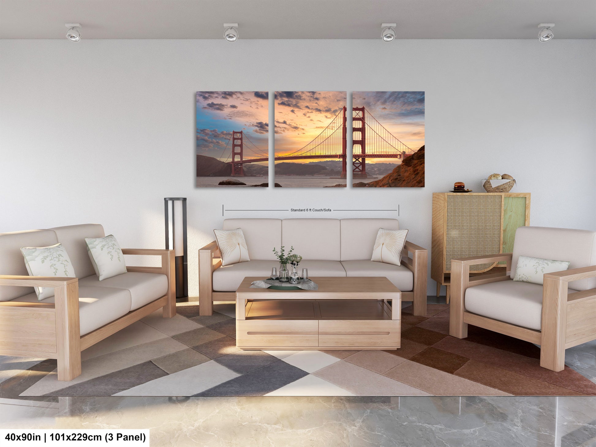 a living room filled with furniture and a painting on the wall