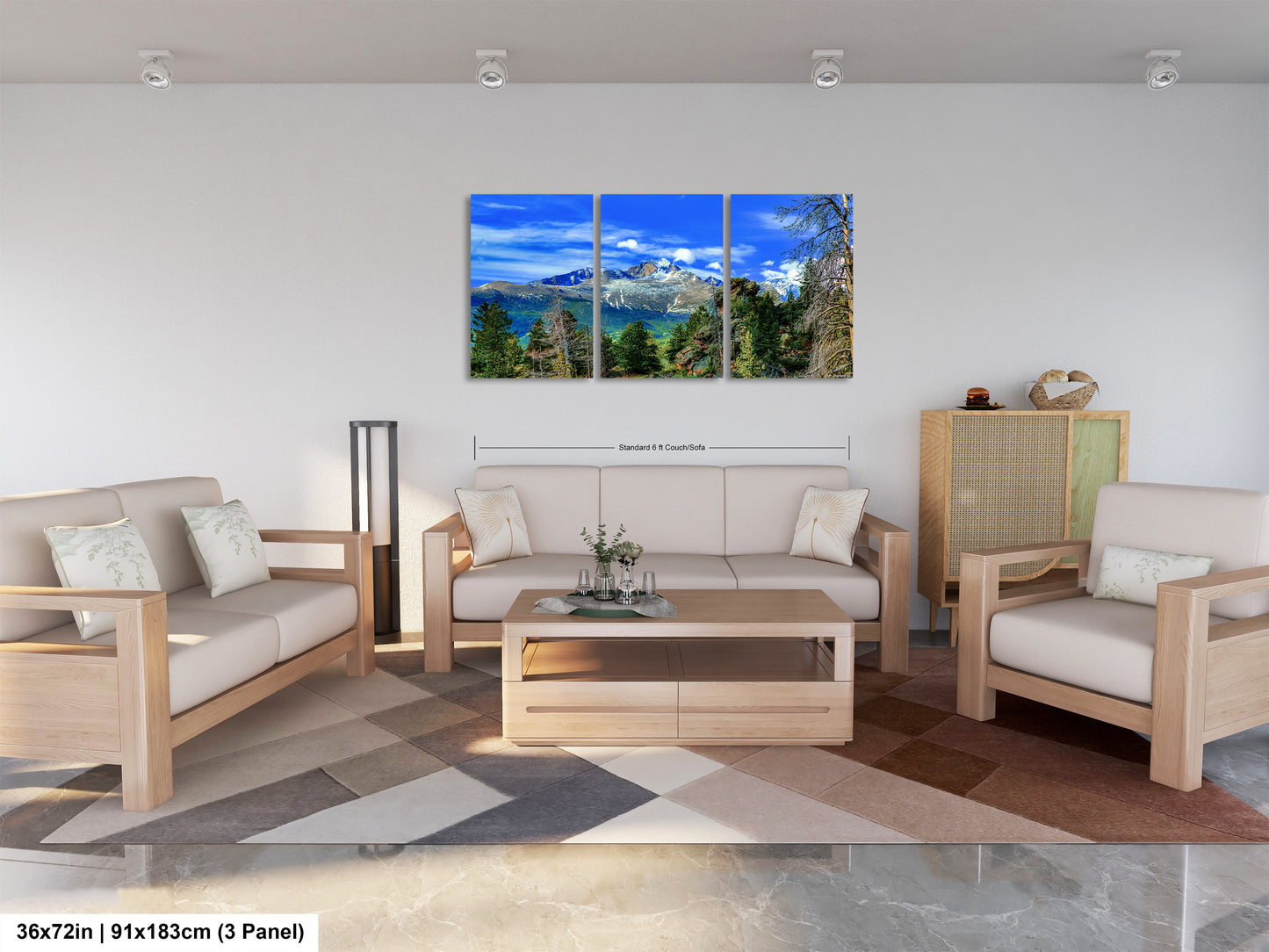 a living room filled with furniture and a painting on the wall