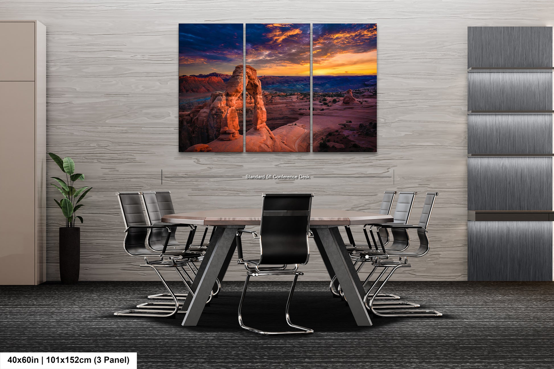 a dining room table with chairs and a painting on the wall