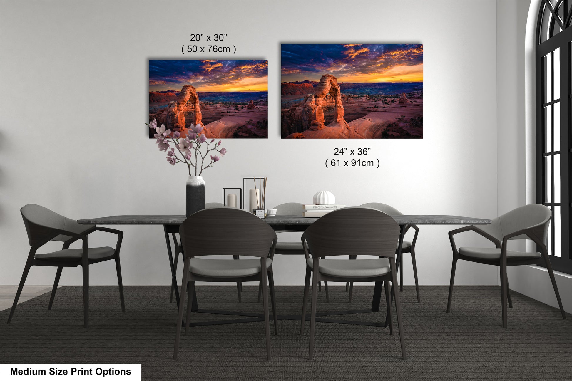 a dining room with a table and chairs