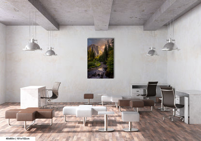 a room filled with lots of chairs and a painting on the wall