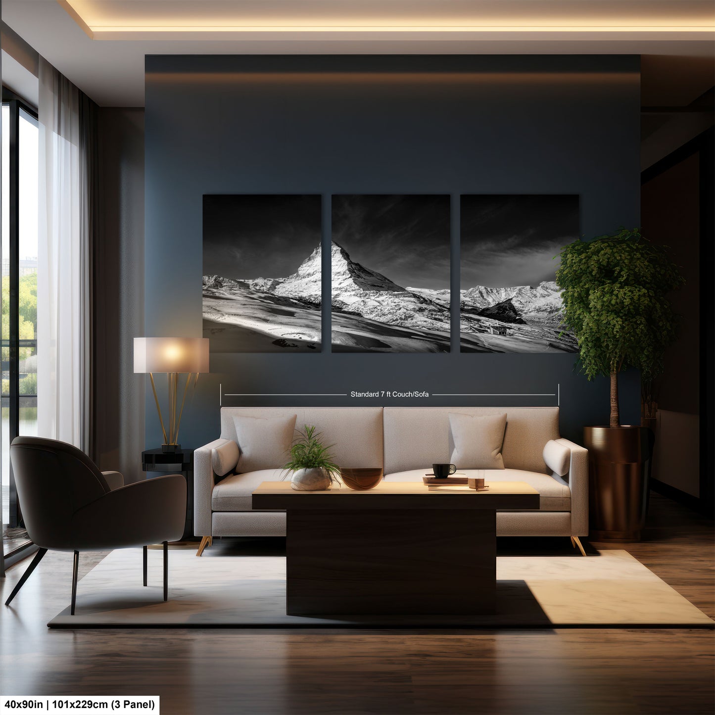 a living room filled with furniture and a painting on the wall