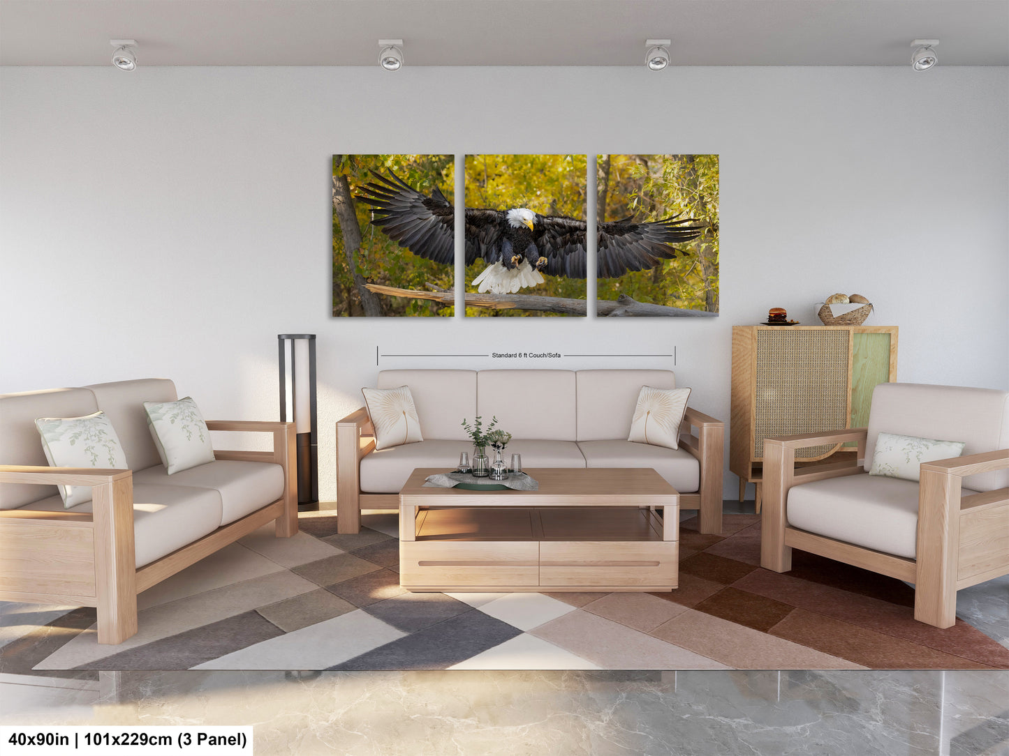 a living room filled with furniture and a painting on the wall