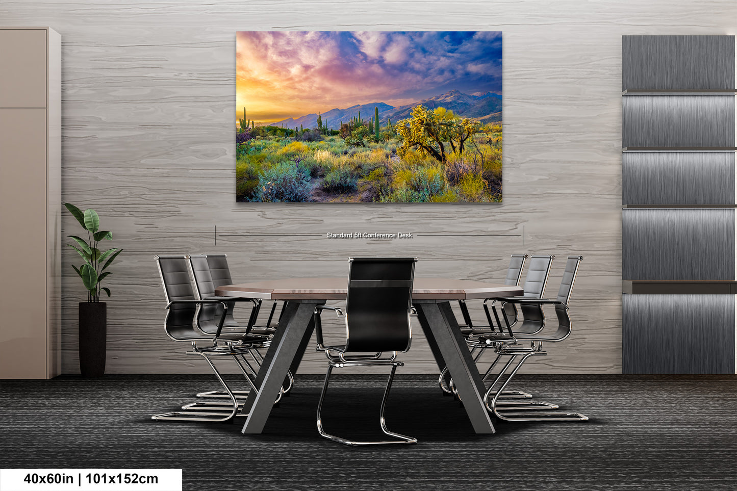 a painting of a desert scene on a wall