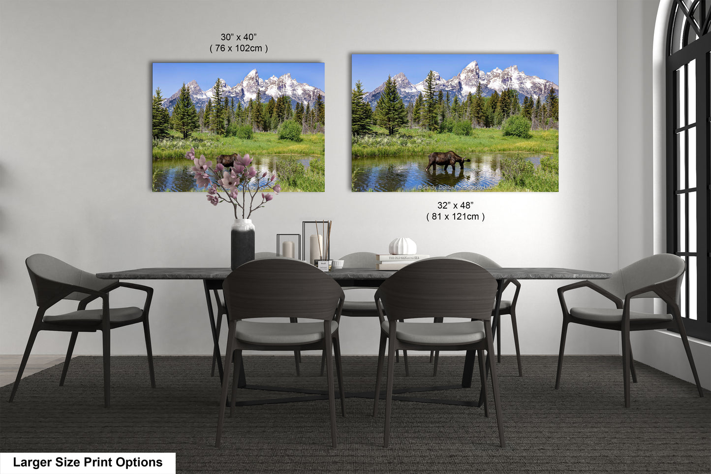 a dining room with a table and chairs