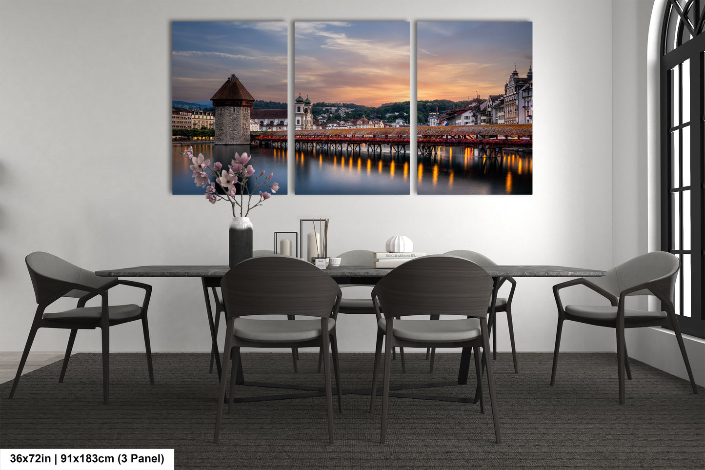 a dining room with a table and chairs