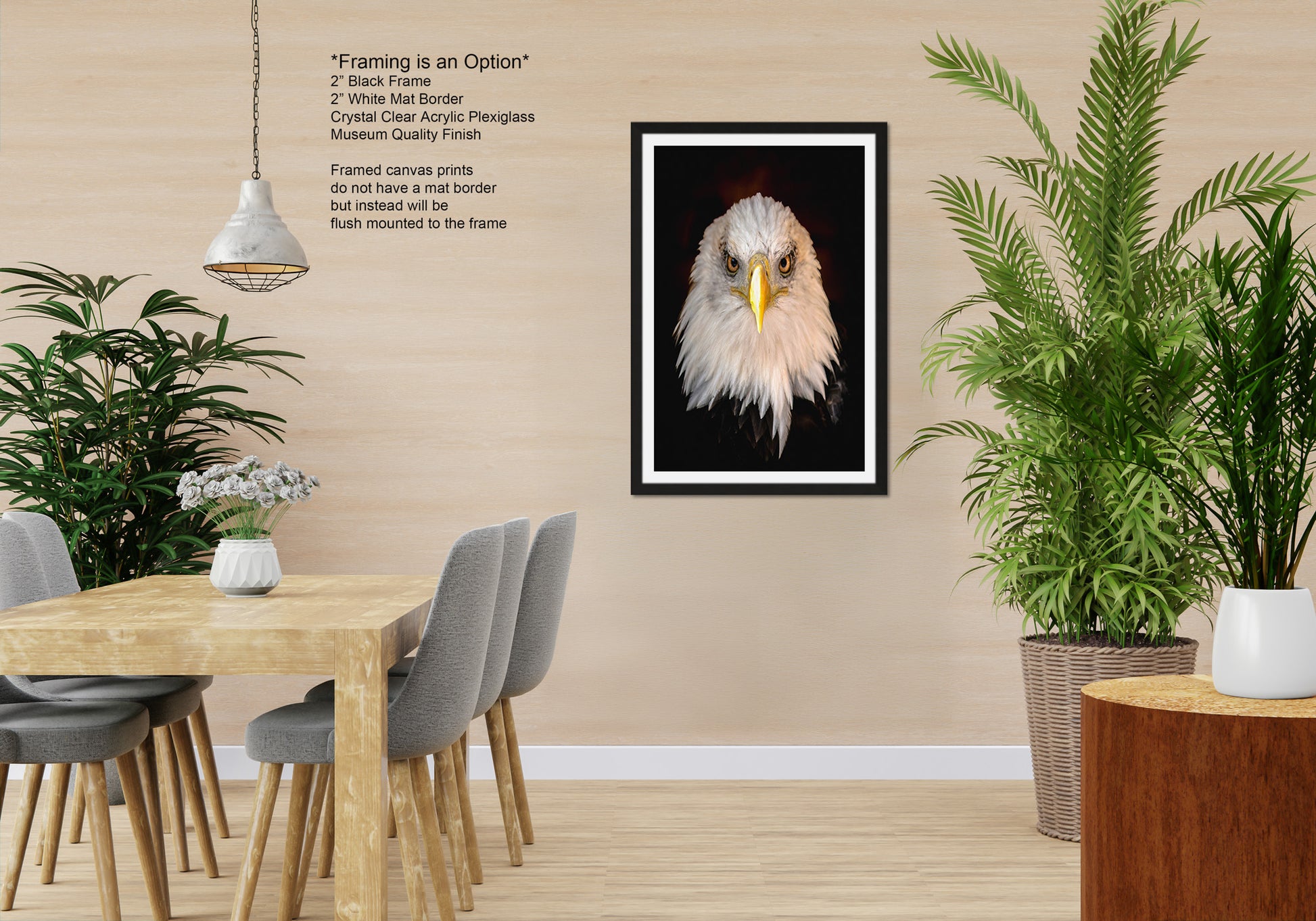 a picture of an eagle is hanging on the wall
