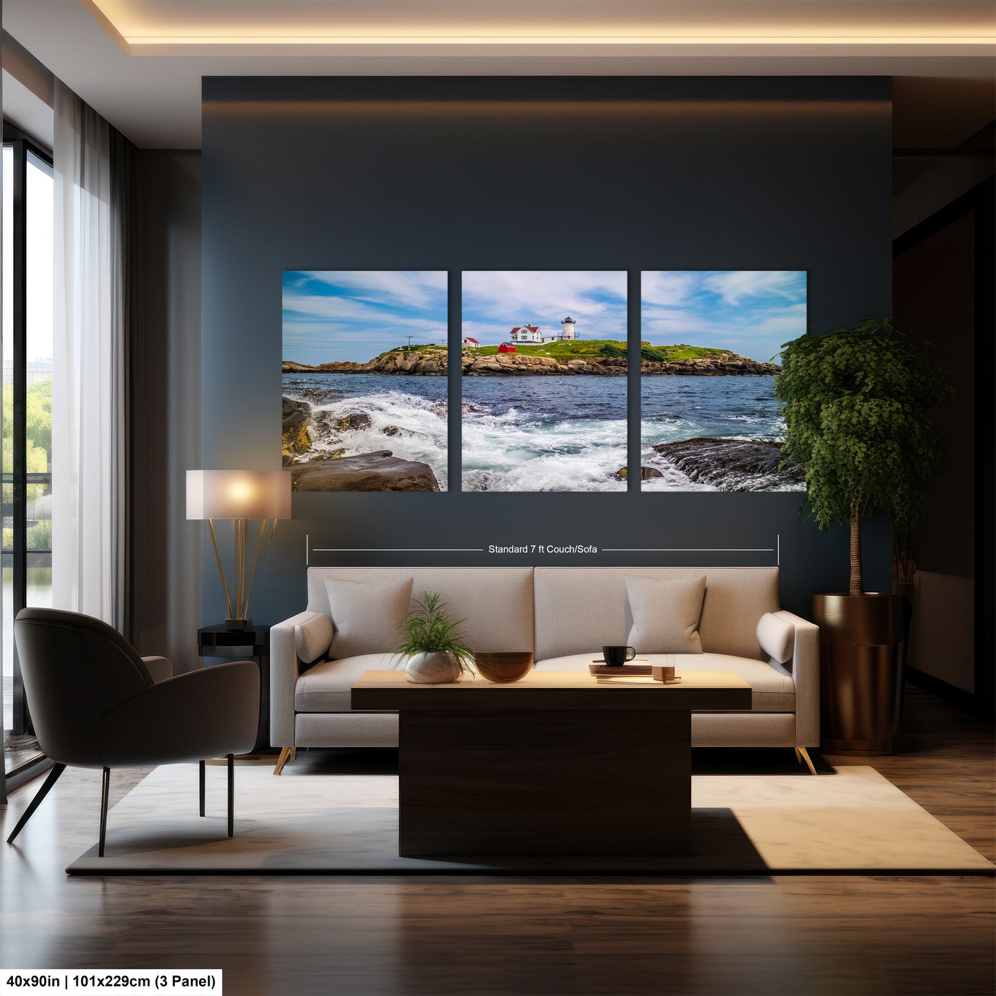 a living room with a couch and a table