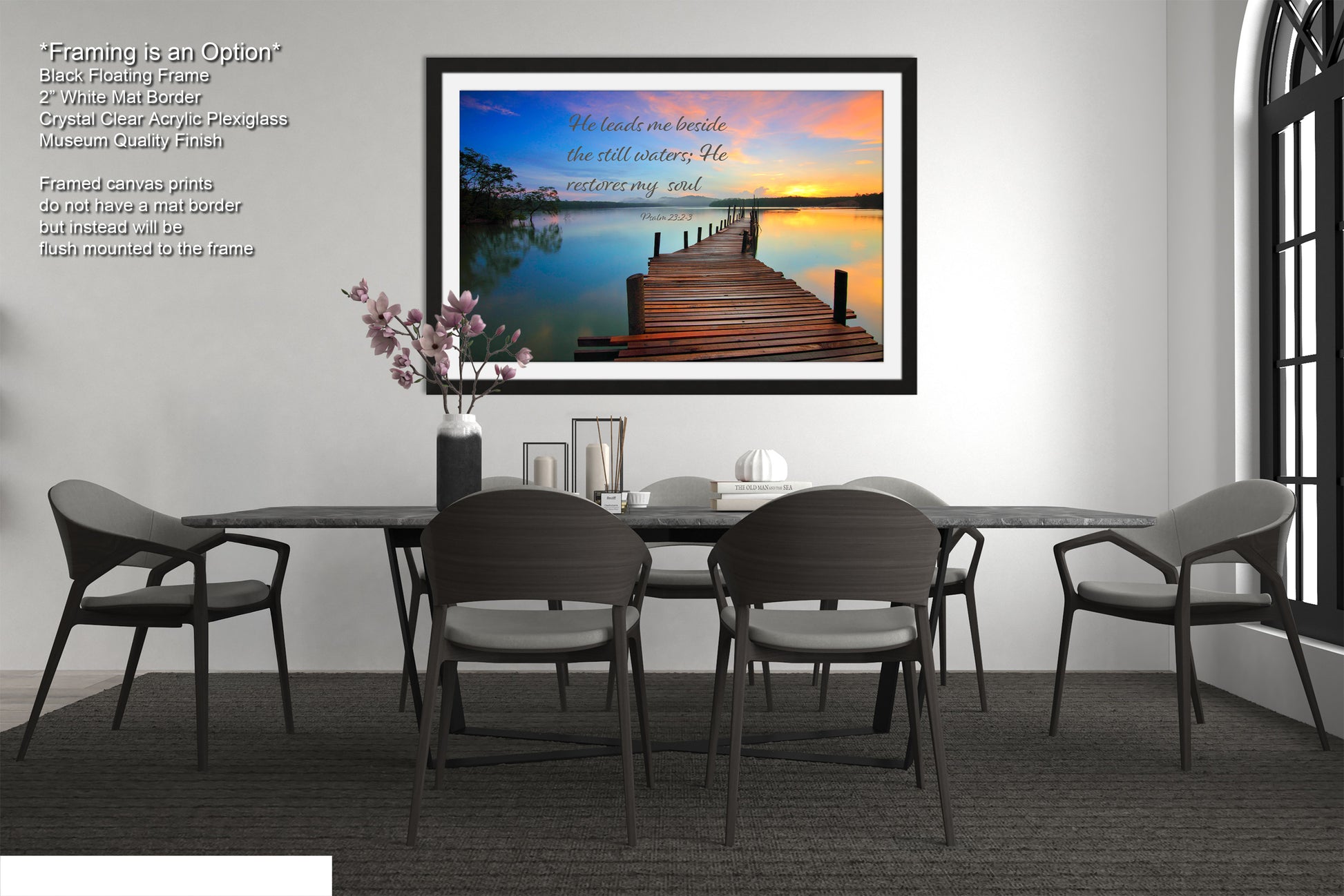 a dining room with a table and chairs