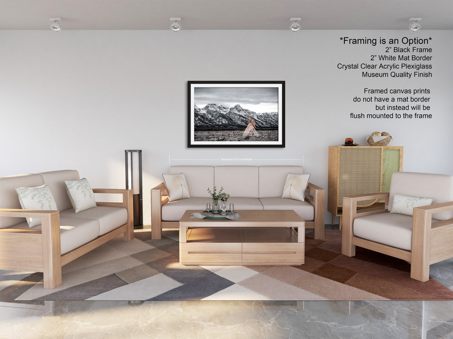 a living room filled with furniture and a painting on the wall