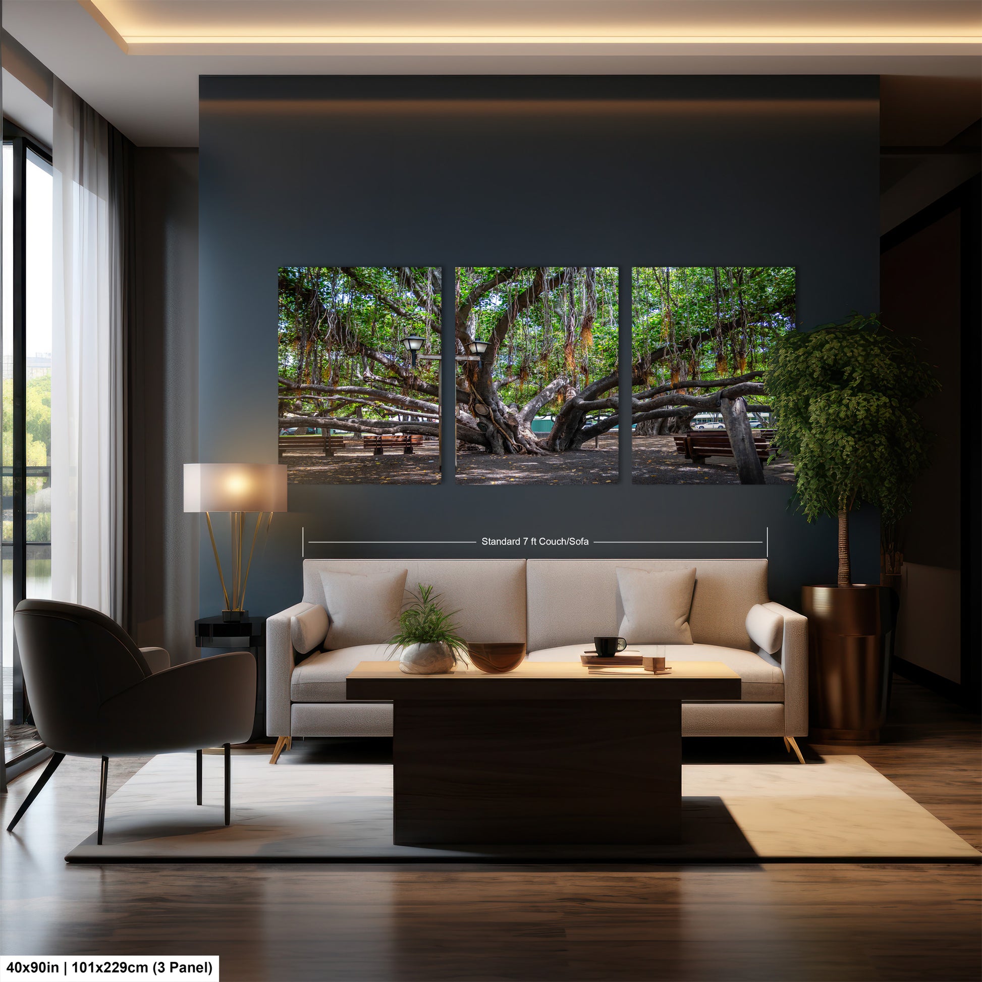 a living room filled with furniture and a large window