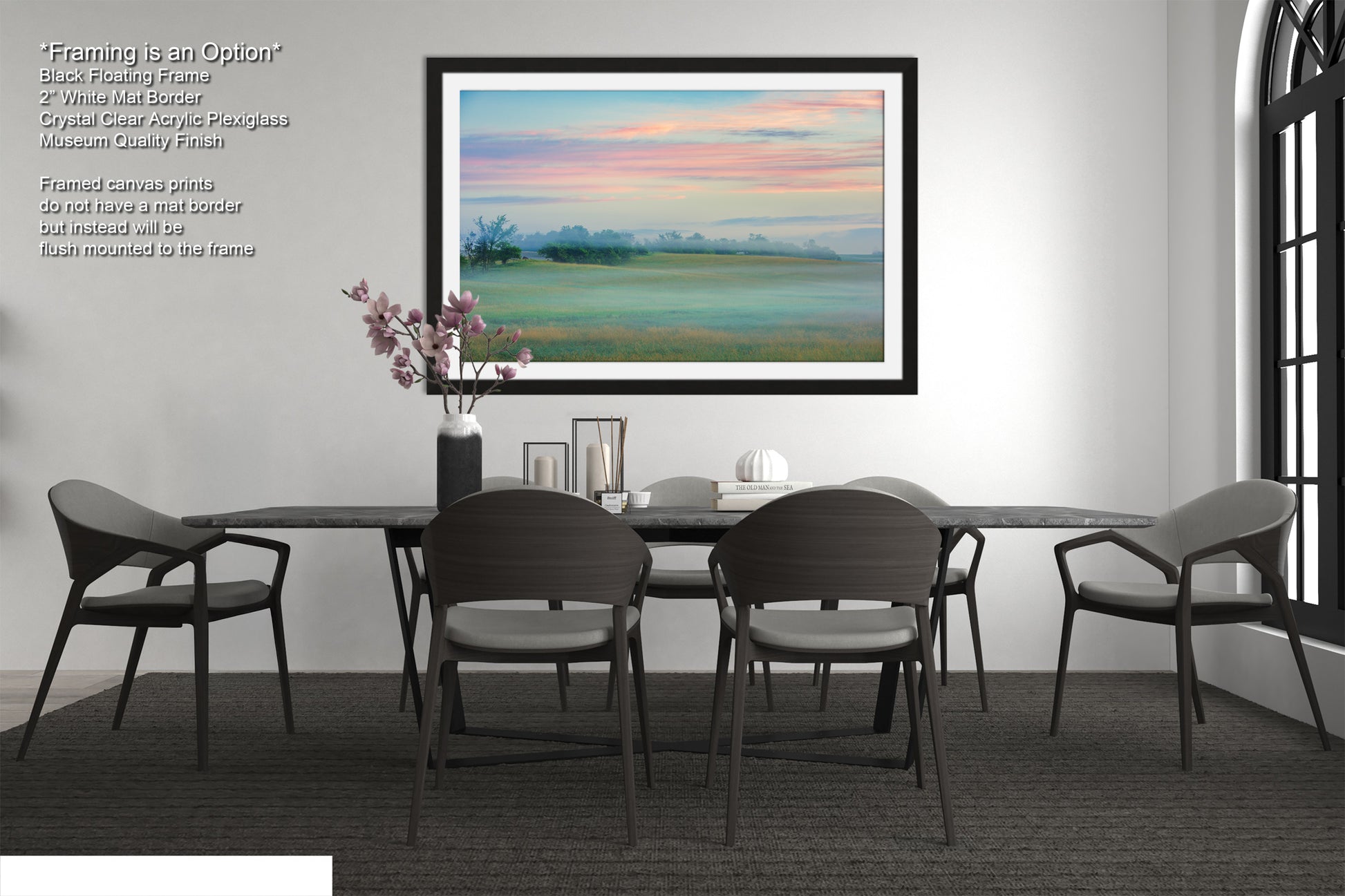 a picture of a dining room with a table and chairs