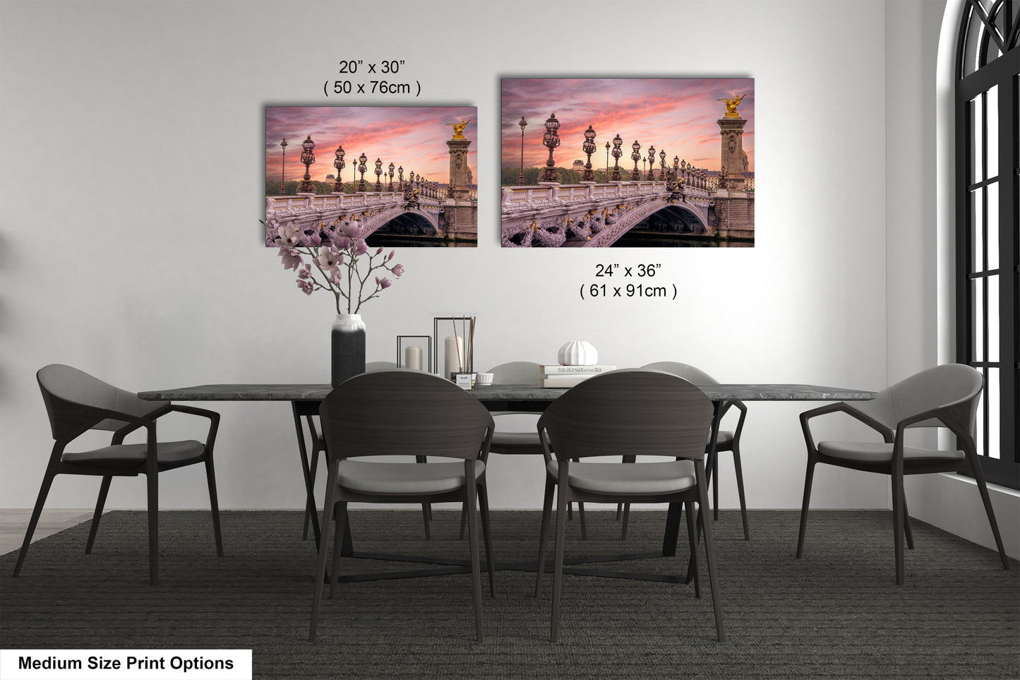 a dining room with a table and chairs