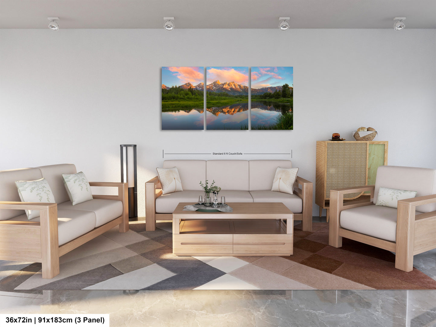 a living room filled with furniture and a painting on the wall