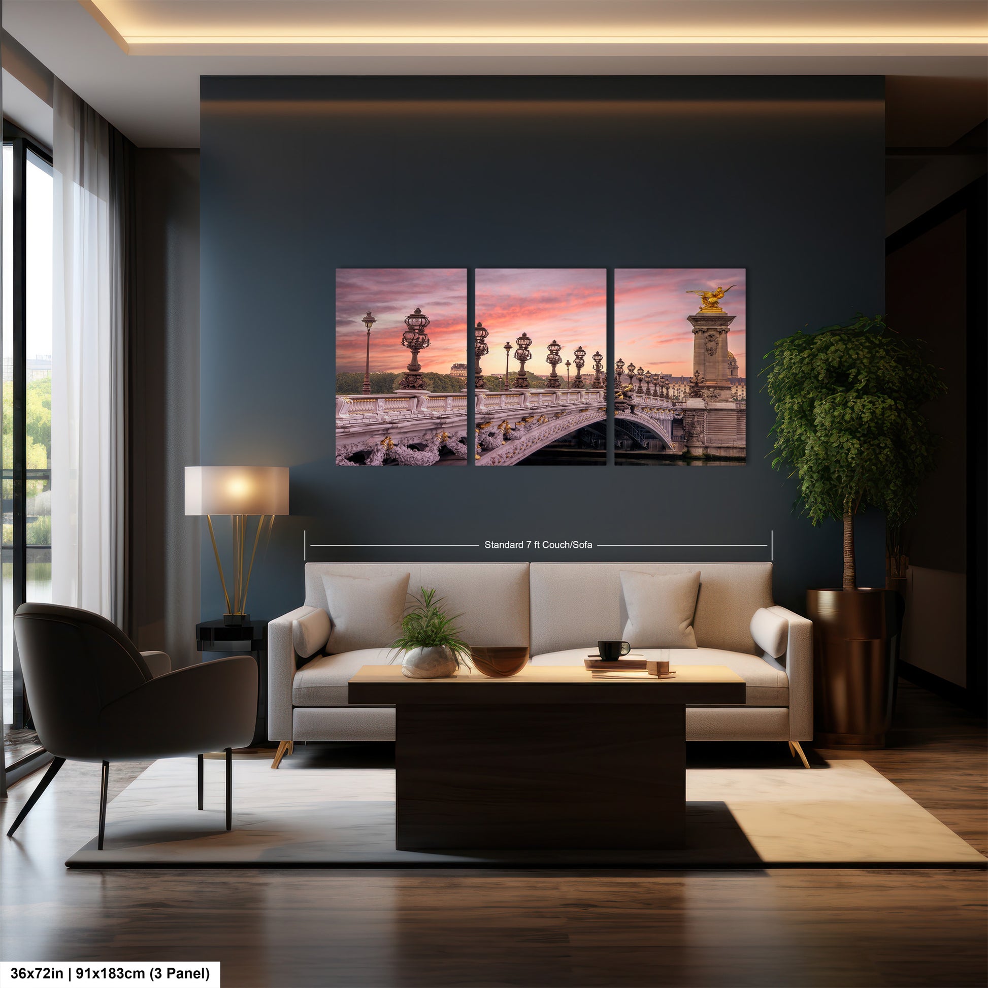 a living room filled with furniture and a painting on the wall