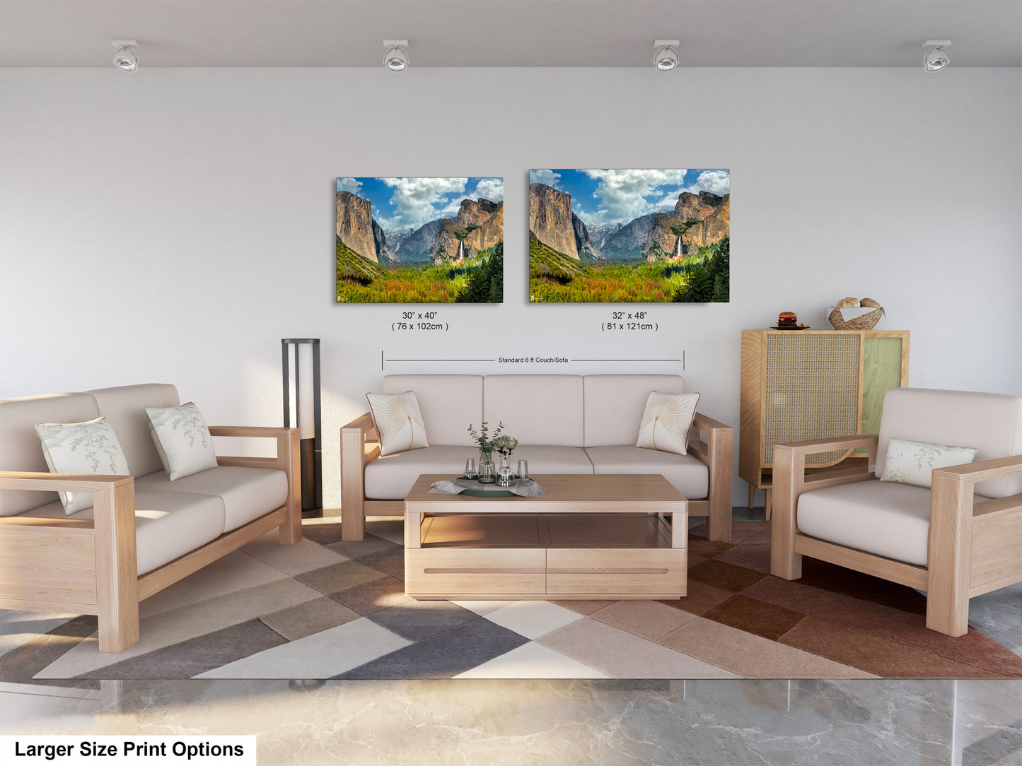 a living room filled with furniture and a painting on the wall