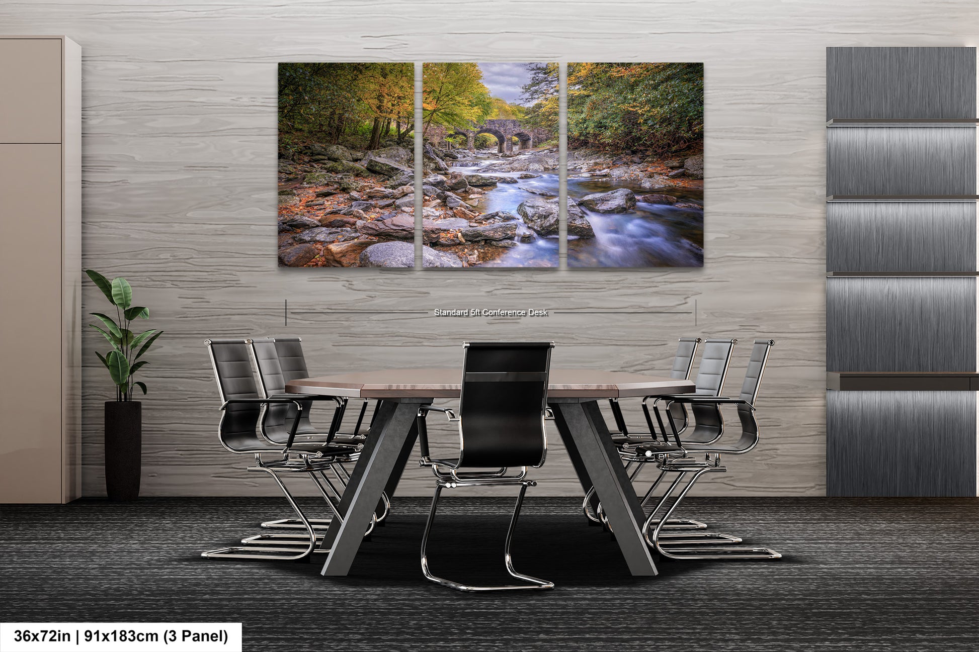 a dining room table with chairs and a painting on the wall