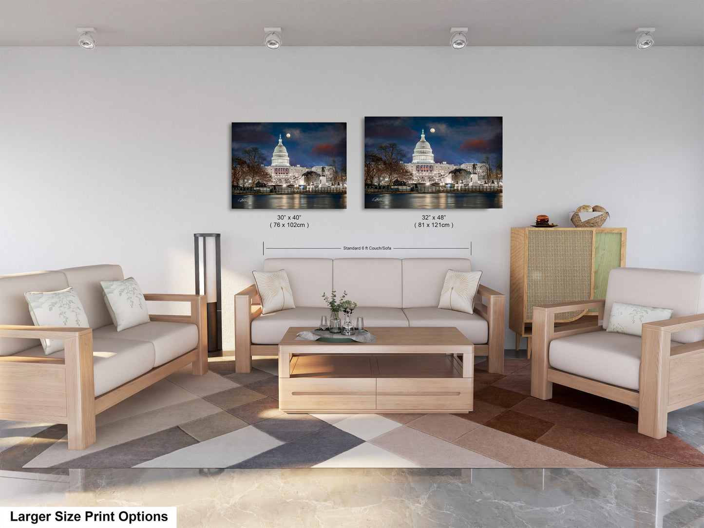 a living room filled with furniture and a painting on the wall