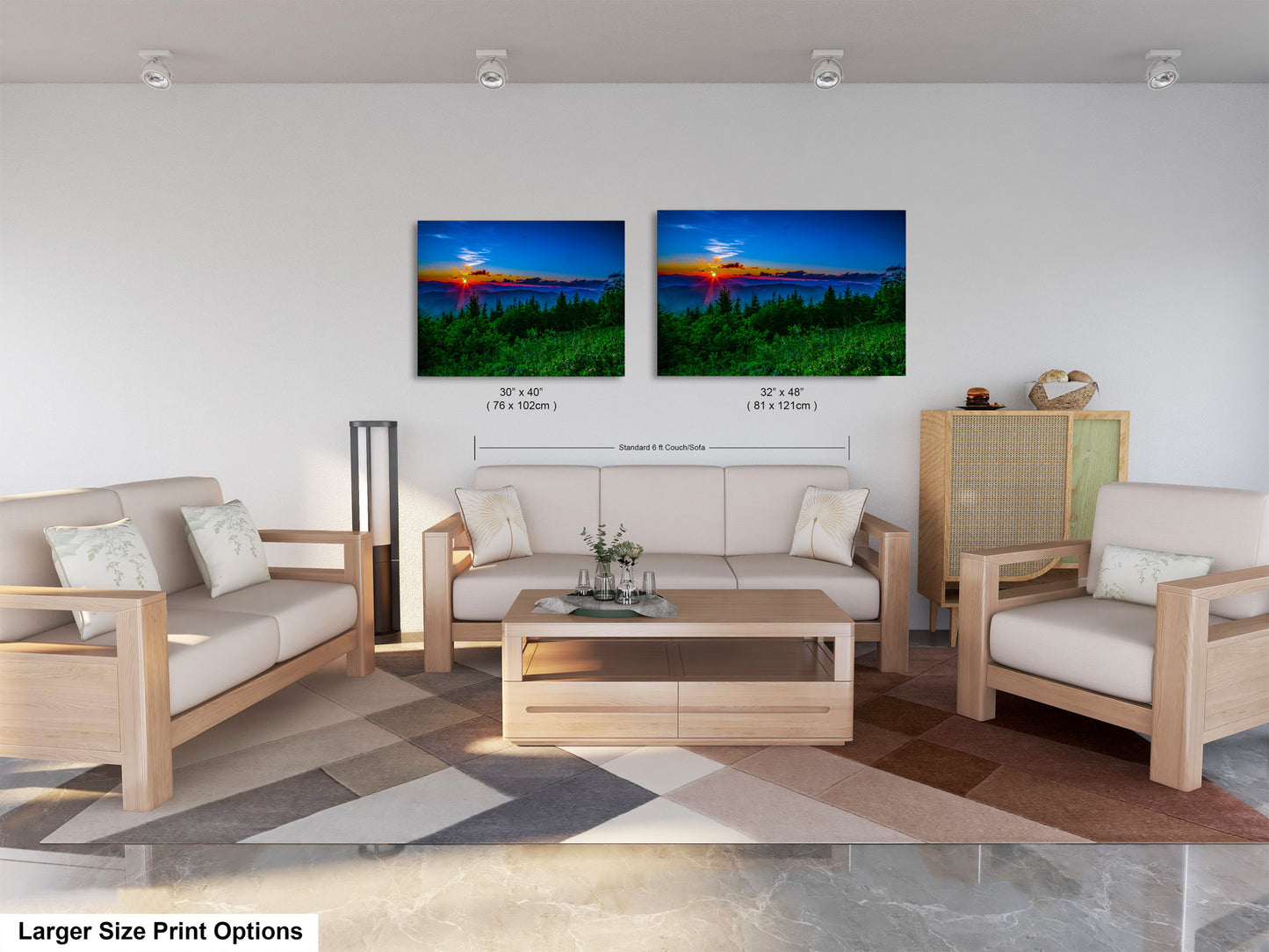 a living room filled with furniture and a painting on the wall