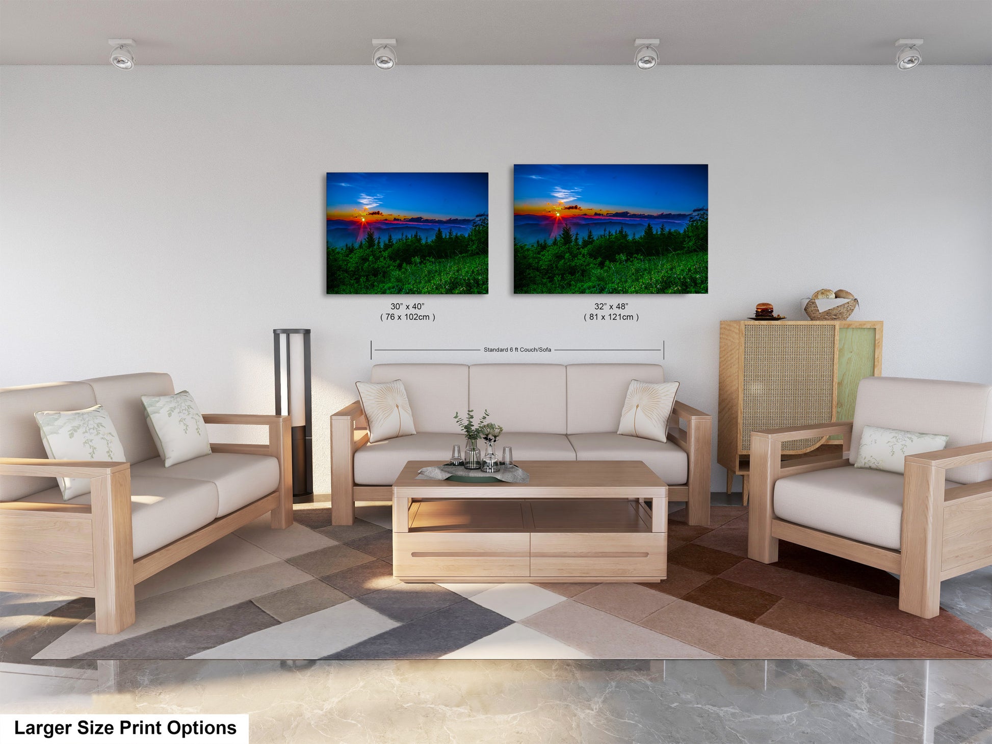 a living room filled with furniture and a painting on the wall