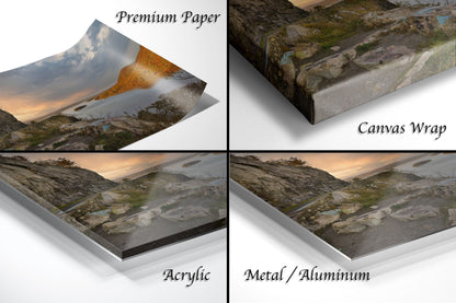 a series of four photos of a mountain range