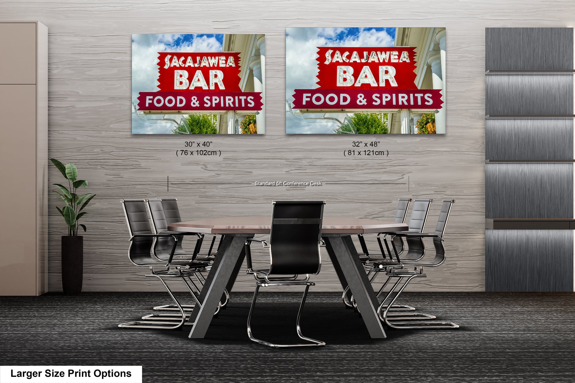 a couple of signs on a wall in a room