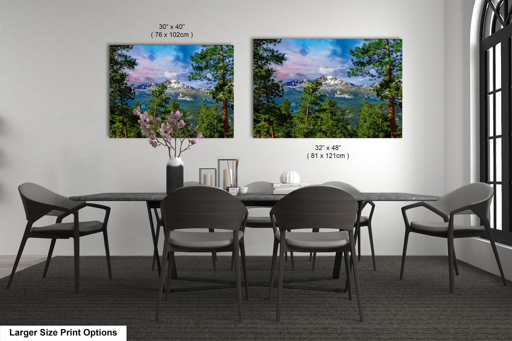 a dining room with a table and chairs