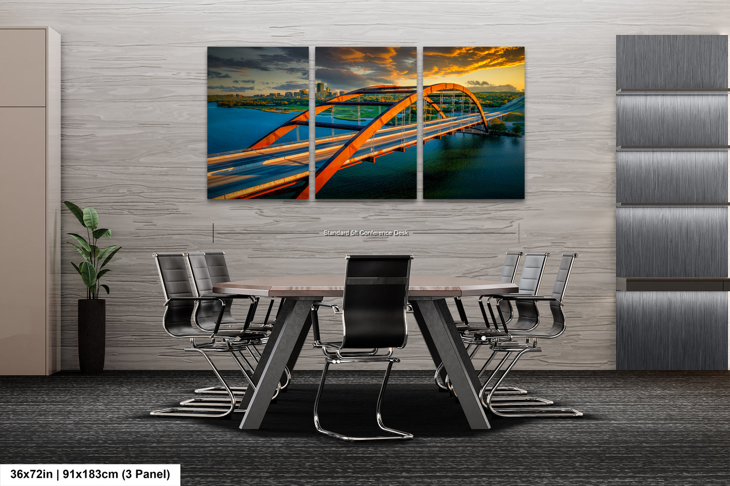 a dining room table with chairs and a painting on the wall