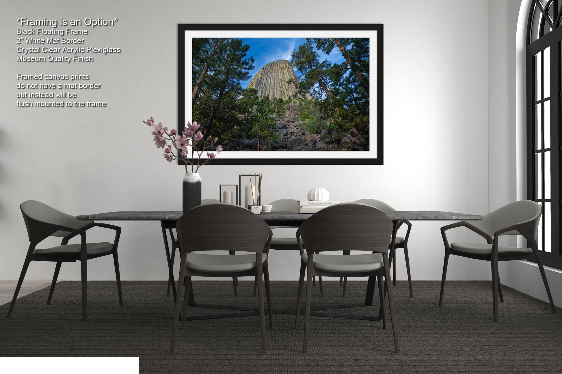 a picture of a dining room with a table and chairs