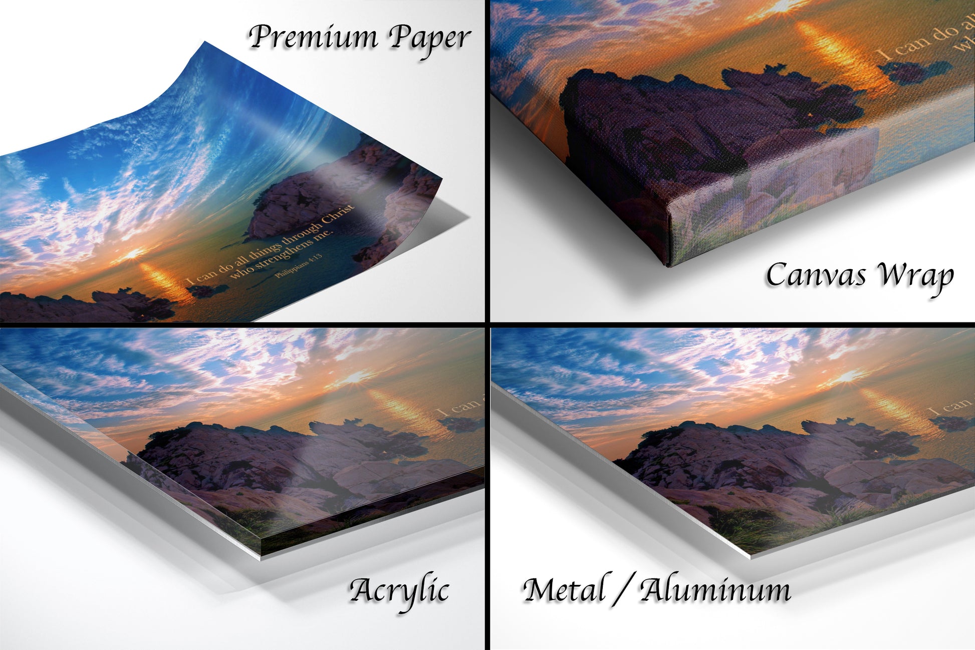 a series of four photos of a mountain range