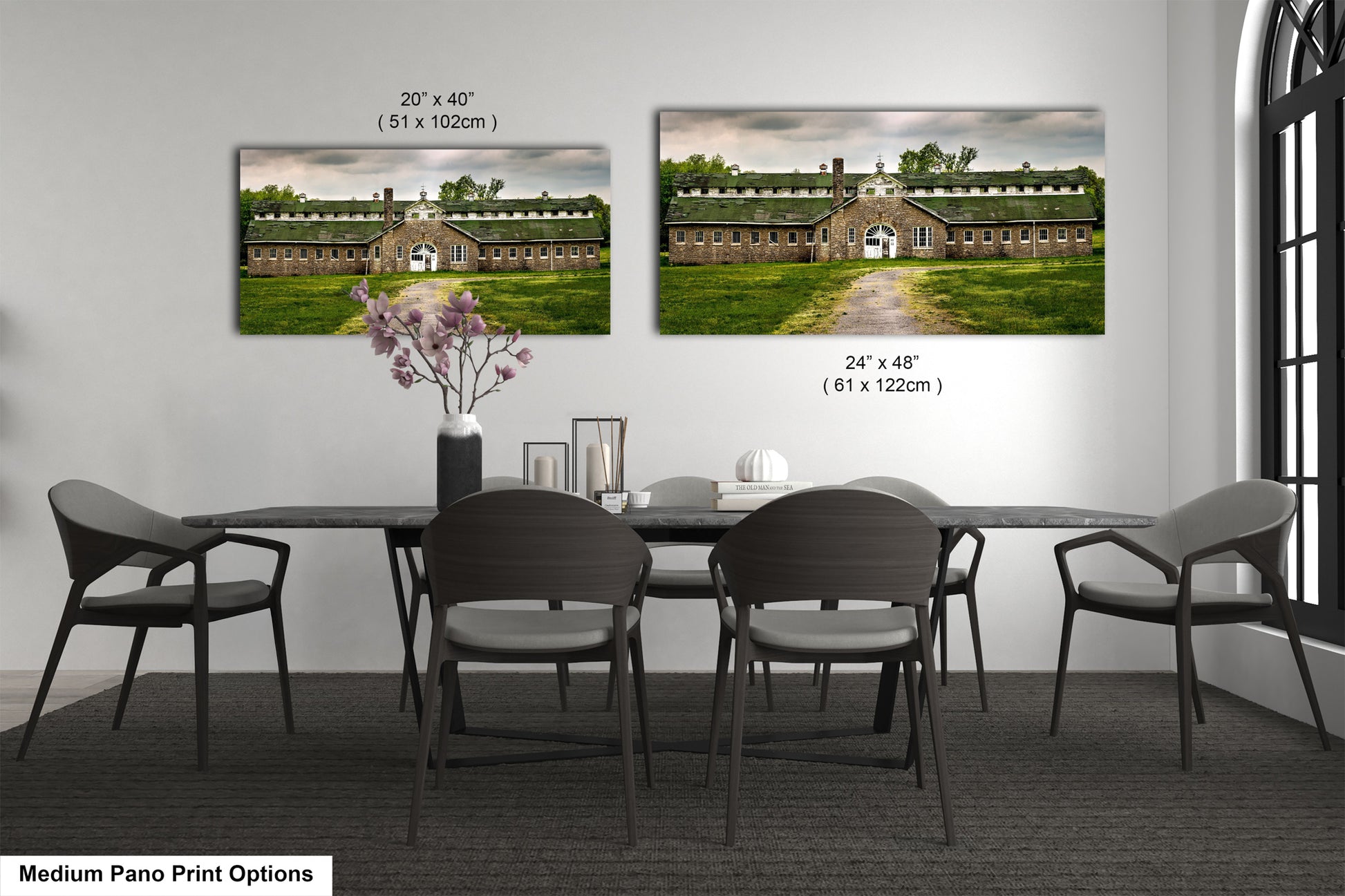 a dining room with a table and chairs