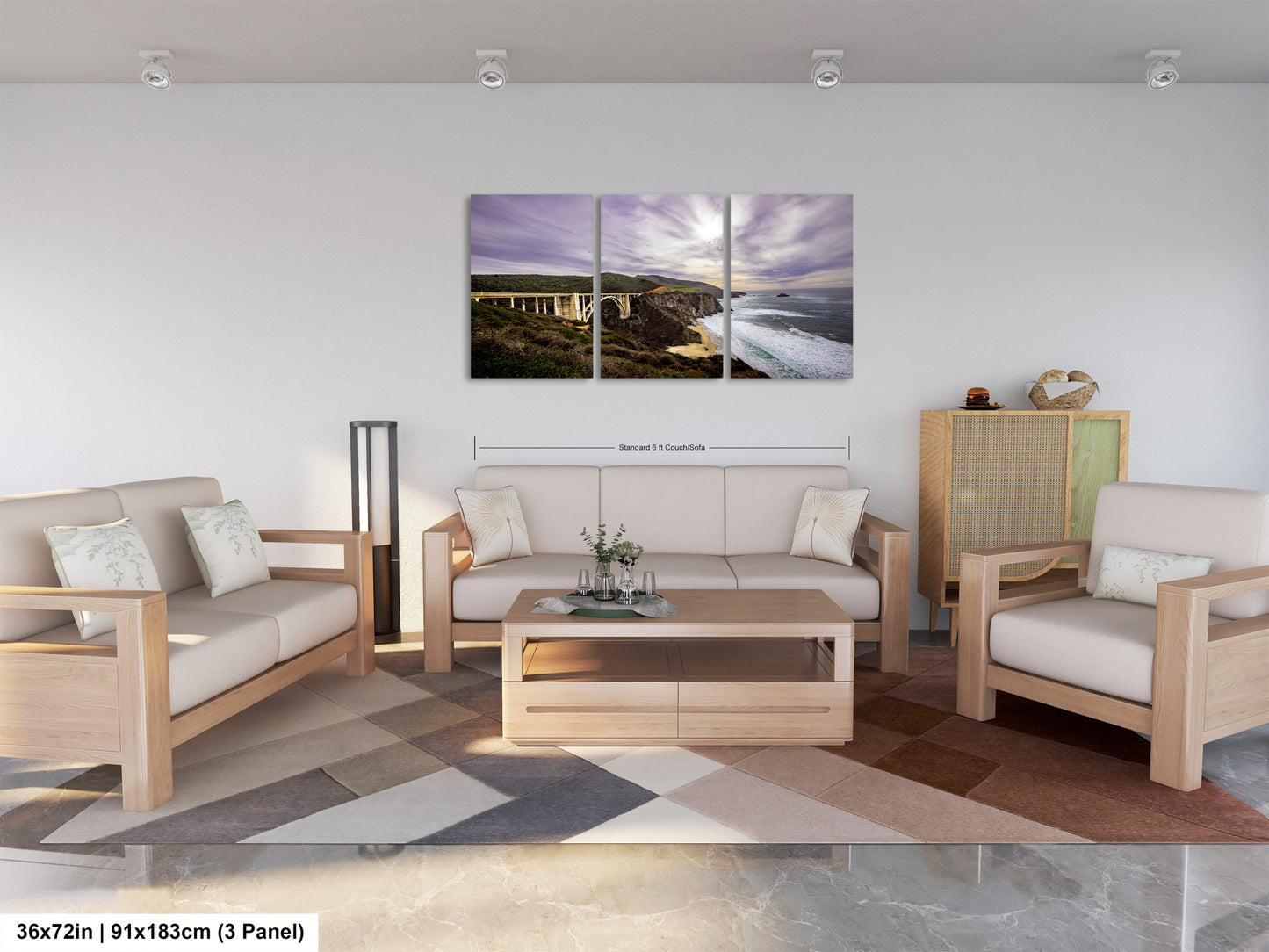 a living room filled with furniture and a painting on the wall