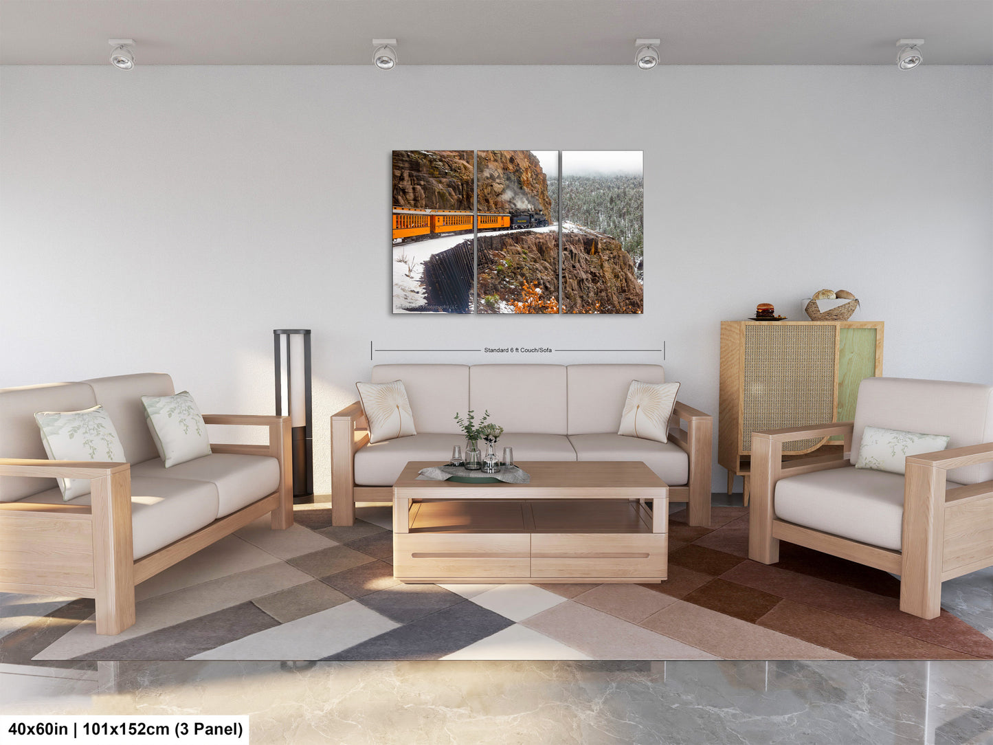 a living room filled with furniture and a painting on the wall