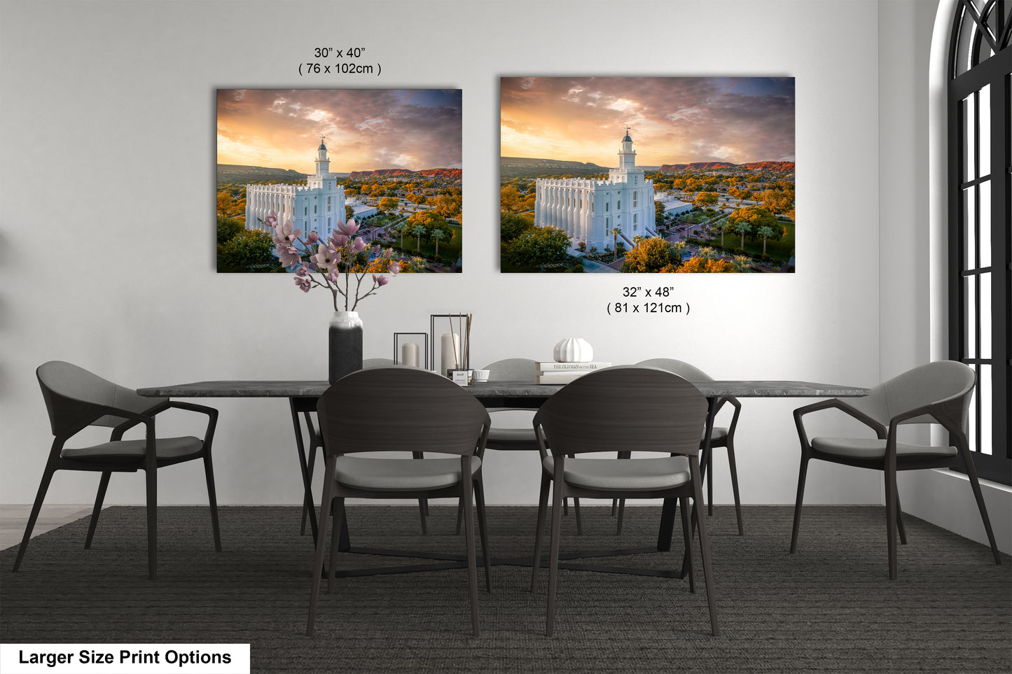 a dining room with a table and chairs