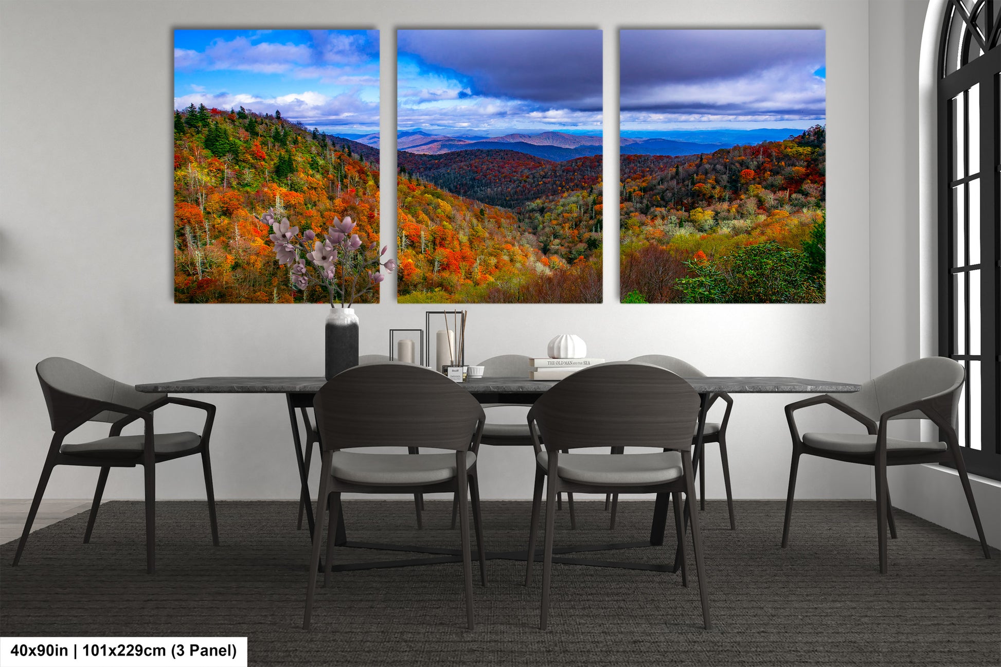 a dining room with a table and chairs