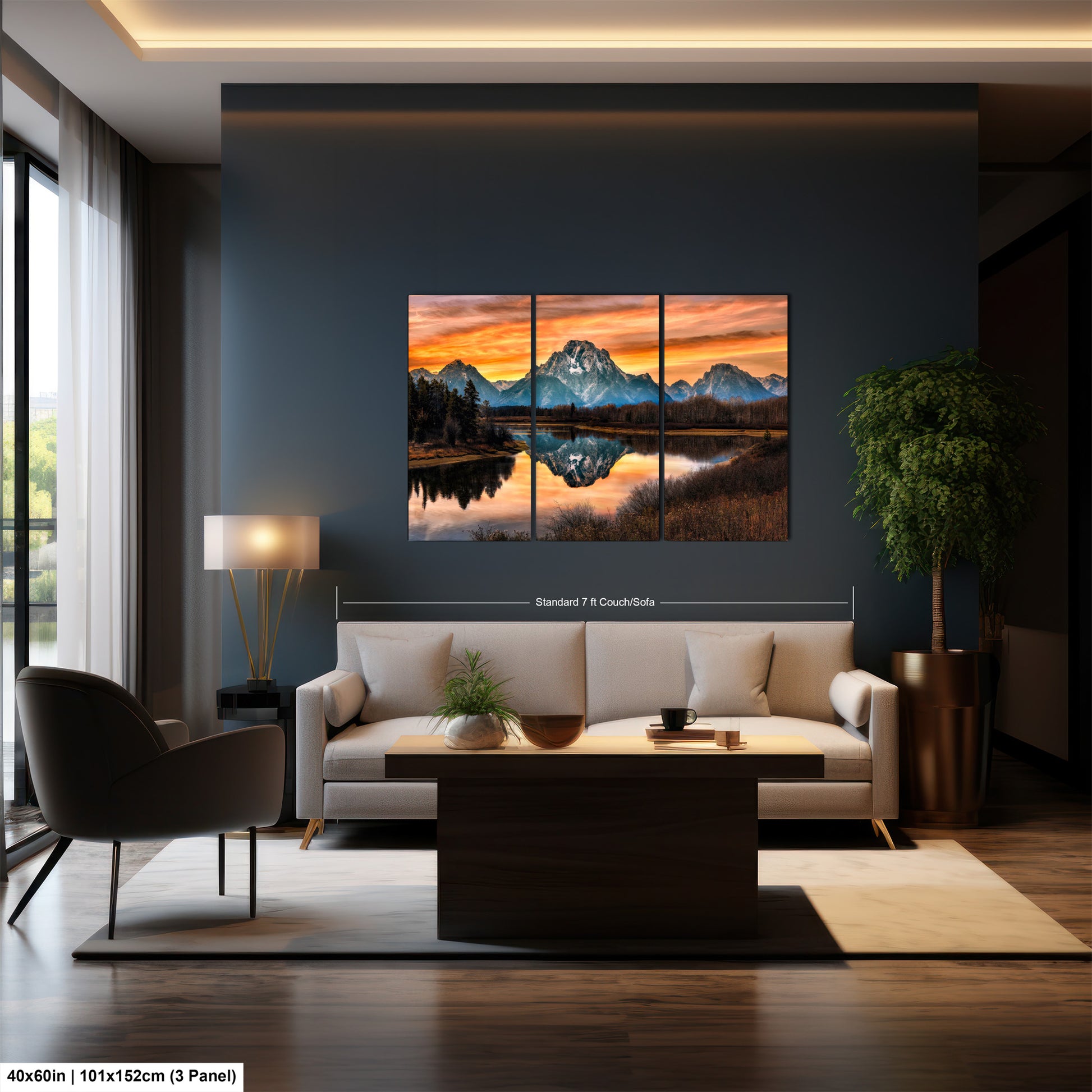 a living room filled with furniture and a painting on the wall