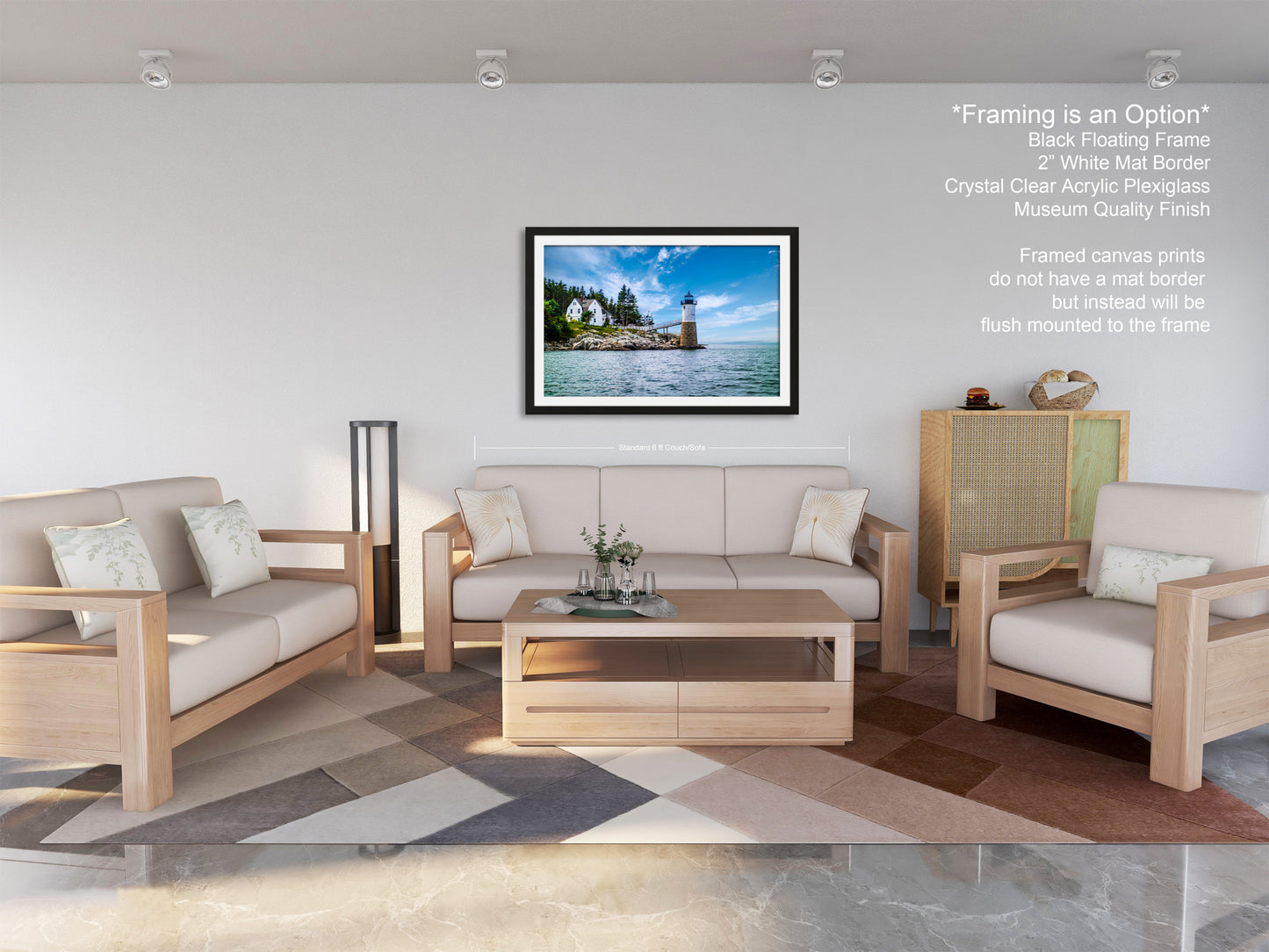 a living room filled with furniture and a painting on the wall