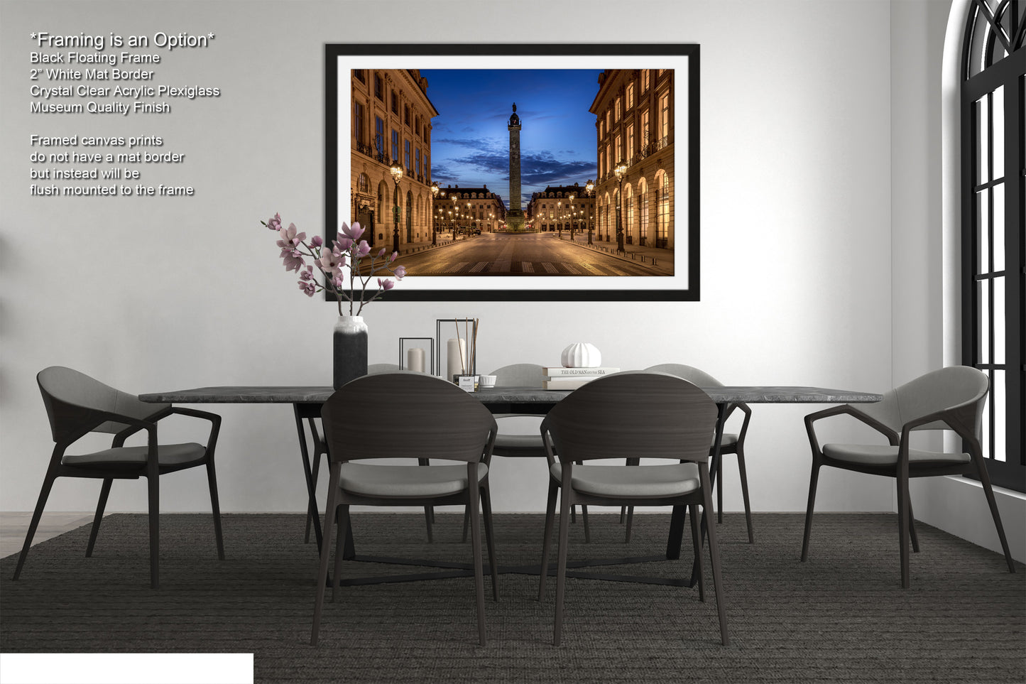 a dining room with a table and chairs